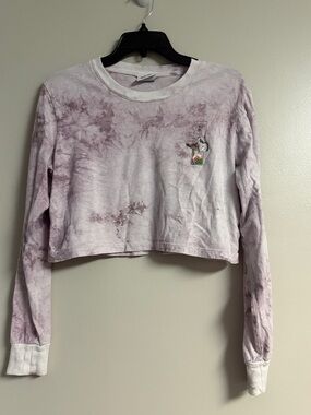Empyre Lavender Tie-Dye Cropped Long Sleeve Top with Hummingbird Patch